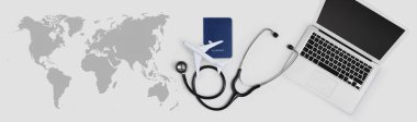 international medical travel insurance concept, stethoscope, pas clipart
