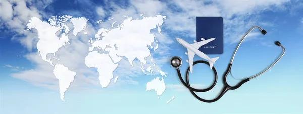 international medical travel insurance concept,stethoscope, pass