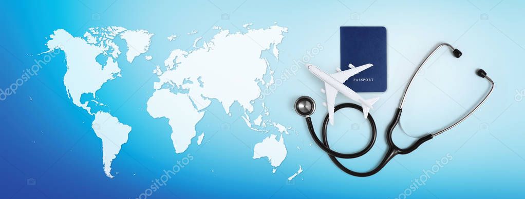 international medical travel insurance concept, stethoscope, pas