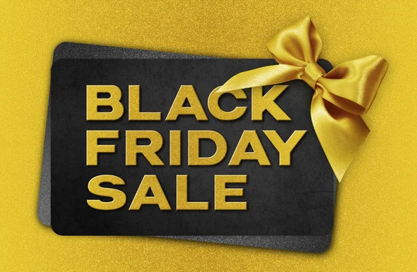 Zwarte vrijdag verkoop tekst schrijven op zwarte Gift Card met gouden ribb — Stockfoto