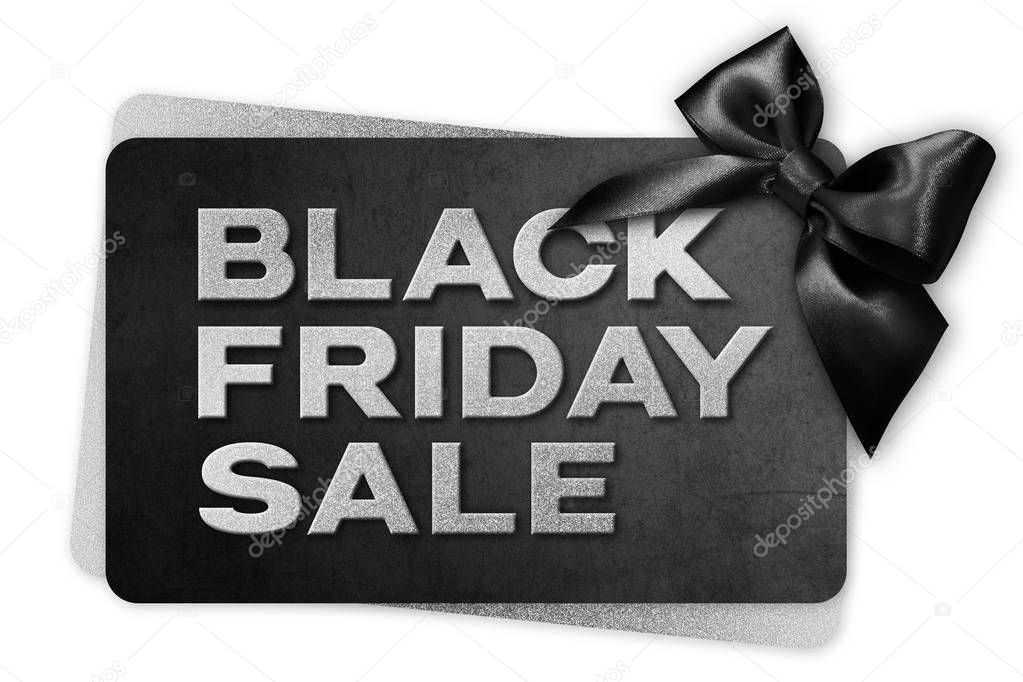 Black Friday sale silver text write on black gift card with blac
