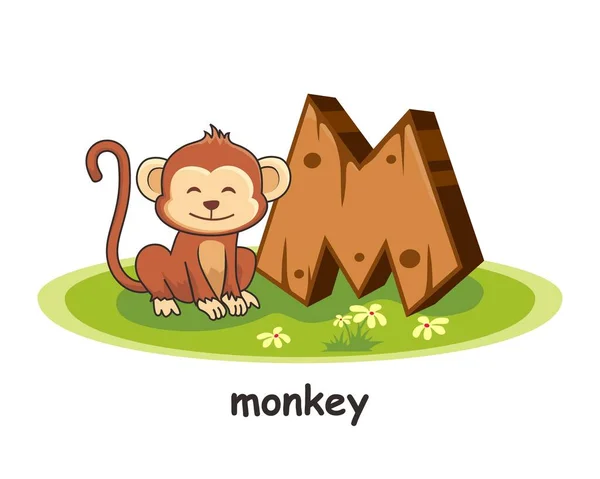 Monkey Animals Wooden Alphabet — Stock Vector