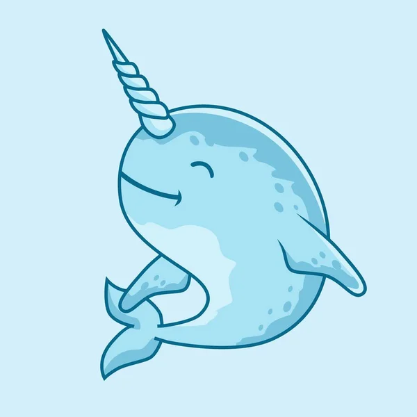 Narwhal Cartoon Cute Ocean Animals Illustration - Stok Vektor