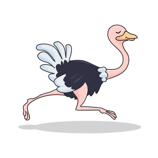 Struisvogel Hardlopen Tekenfilm Schattige Dieren Illustratie — Stockvector