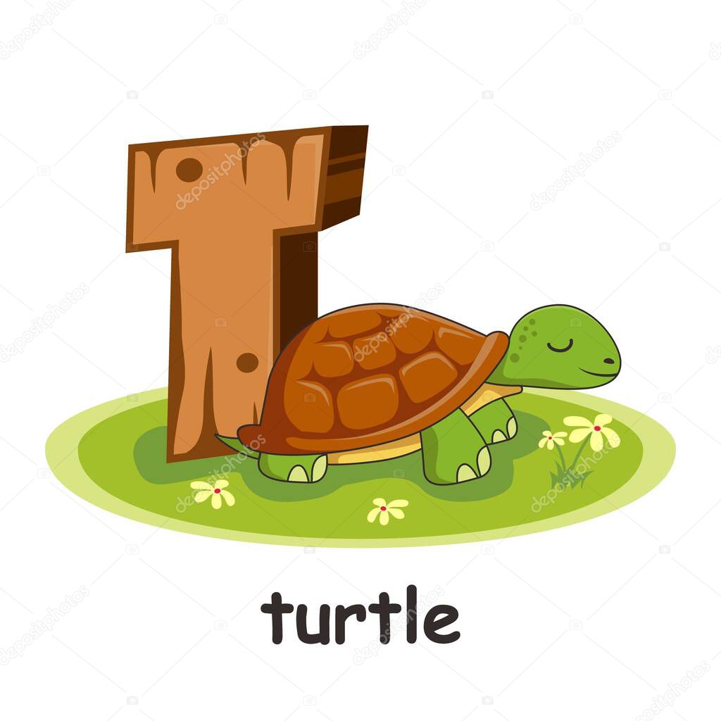 T for Turtle Animals Wooden Alphabet