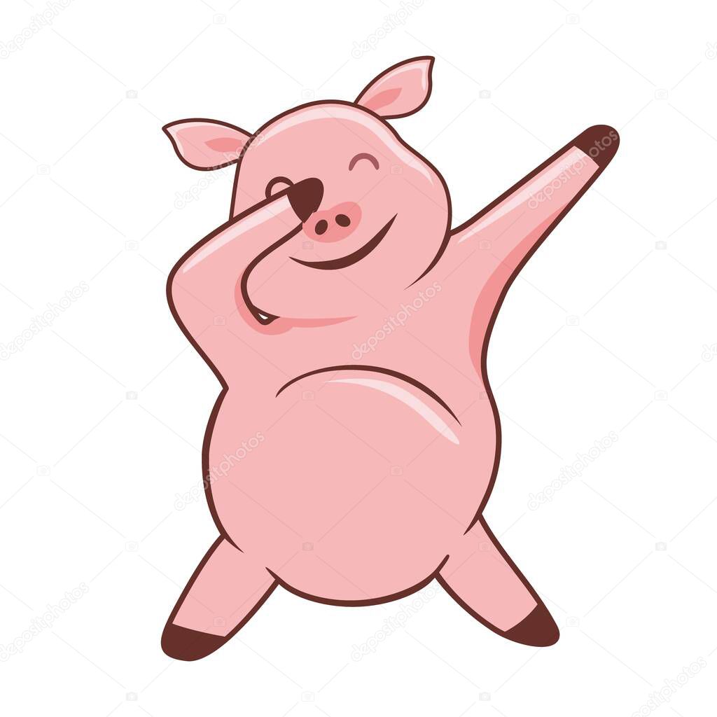 Pig Dabbing Dance Cartoon Swine Dab Illustration