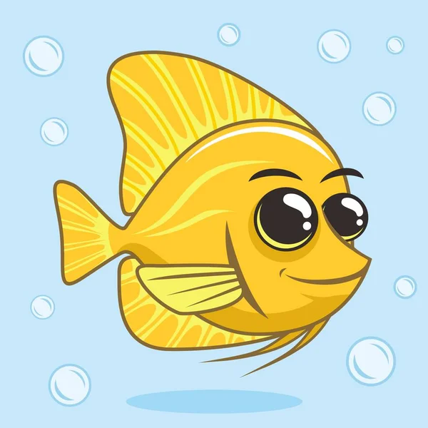 Dibujos Animados Amarillos Tang Cute Fish Ilustración — Vector de stock