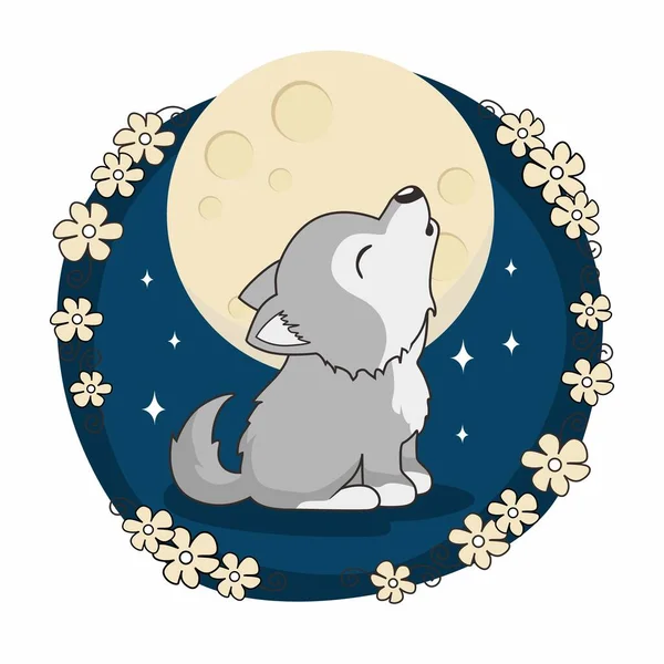 Wolf Cartoon Coyote Ilustração Lua Cheia — Vetor de Stock