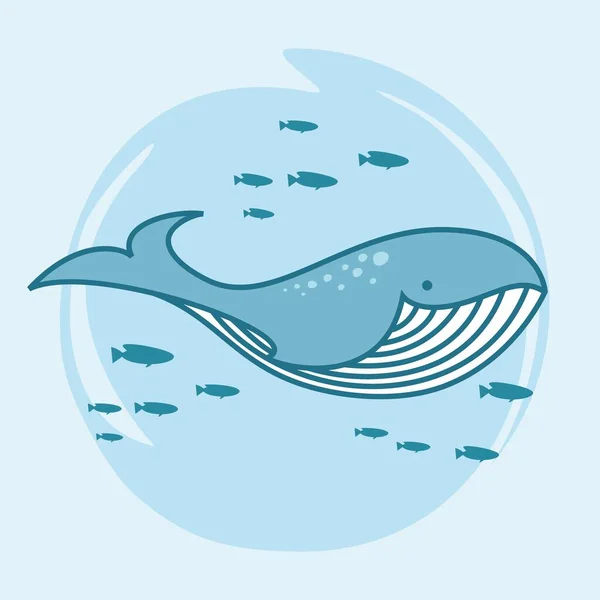 Китовая Карикатура Cute Fish Illustration — стоковый вектор