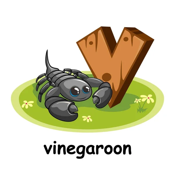 Vinegaroon Kreslený Dřevěná Abeceda Zvířata Písmeno — Stockový vektor