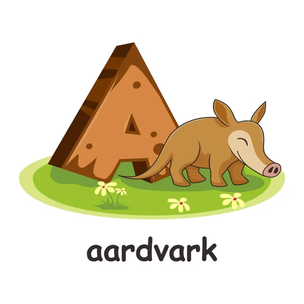 Aardvark木制字母教育动物字母A — 图库矢量图片