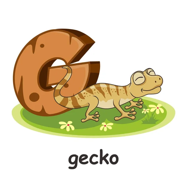 Gecko Dieren Houten Alfabet Letter — Stockvector