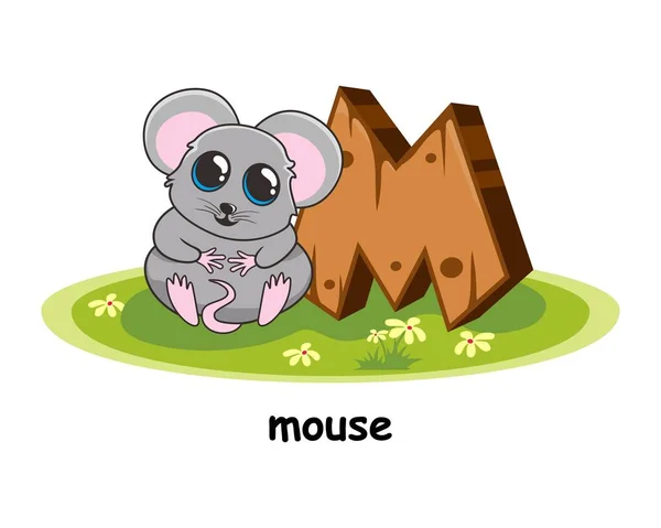 Mouse Cartoon Ξύλο Αλφάβητο Ζώα Γράμμα — Διανυσματικό Αρχείο