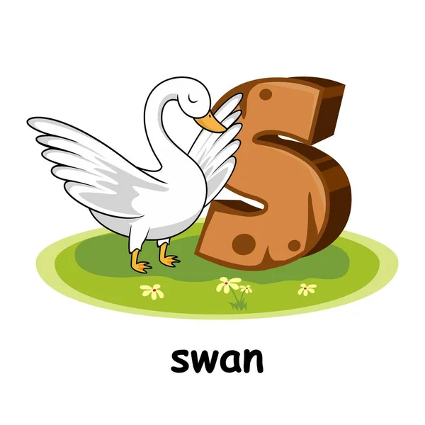 Swan Cartoon Wood Alphabet Animal Letter — стоковый вектор