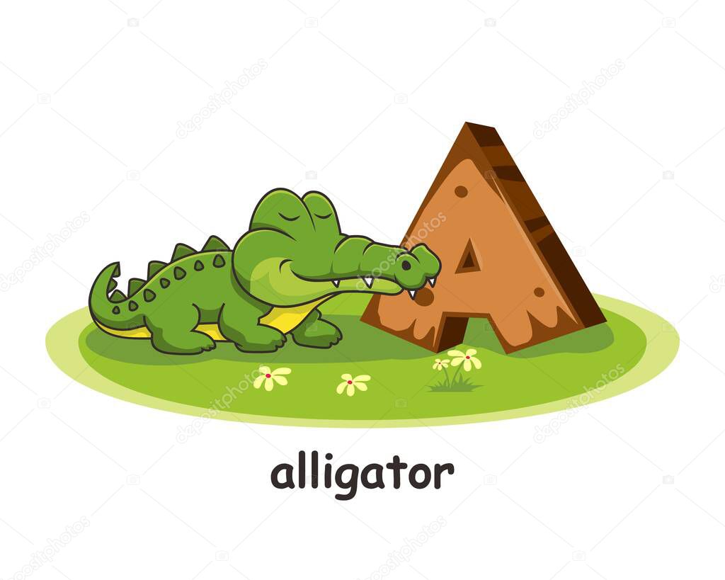 Alligator Animals Wooden Alphabet Education Letter A