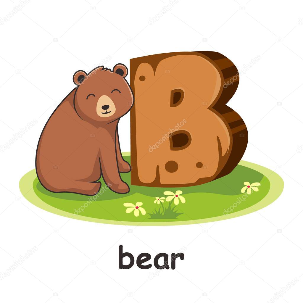 Bear Wooden Alphabet Education Animals Letter B