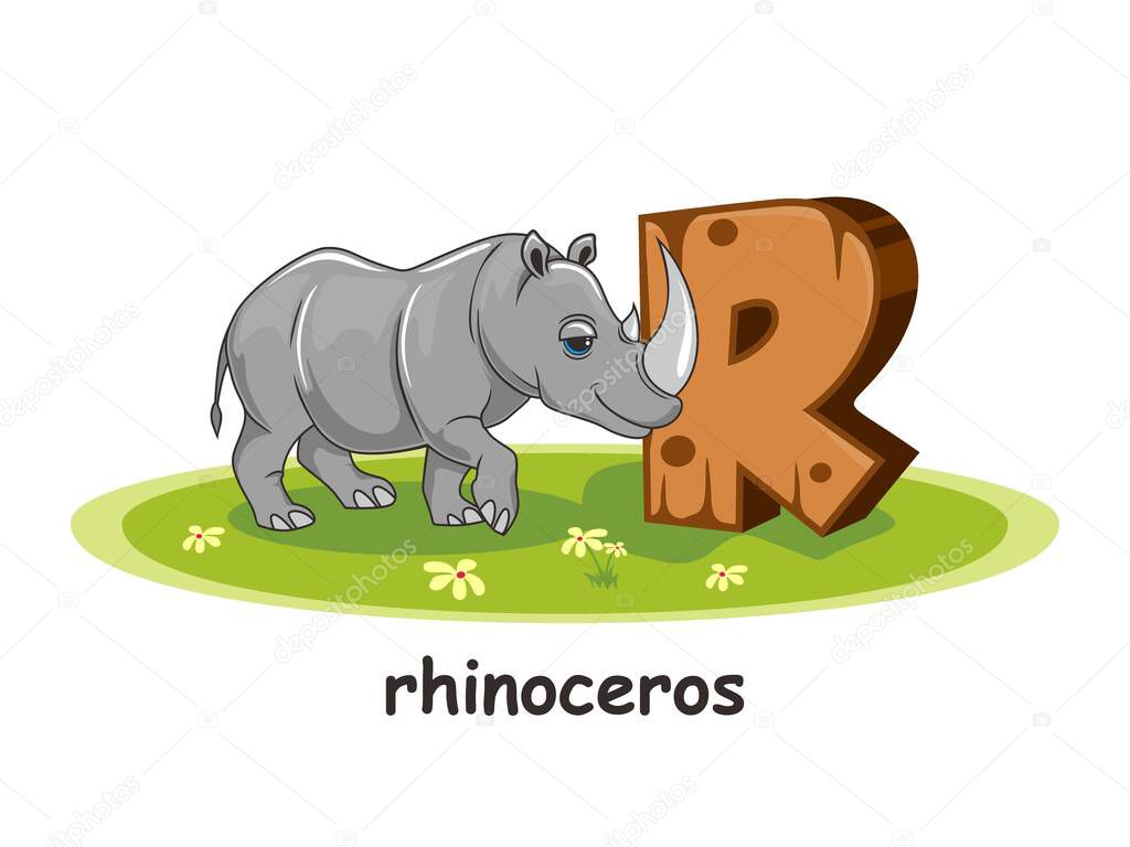 Rhino Cartoon 3D Wood Alphabet Animals Letter R