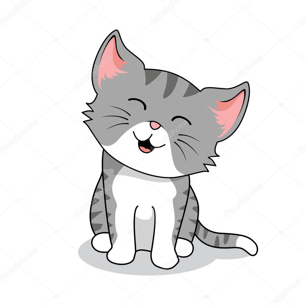 Cat Grey Cartoon Isolated