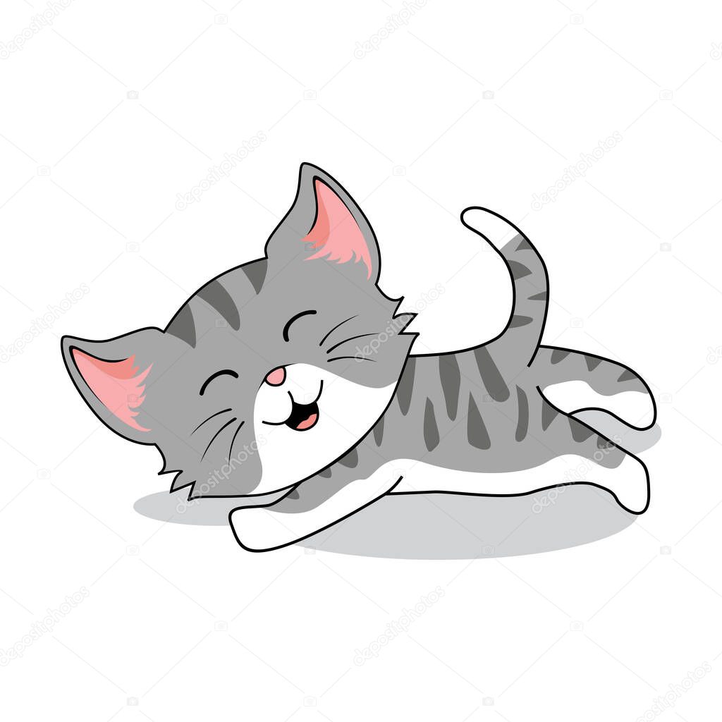 Cat Grey Lazy Cartoon Isolated Sleep
