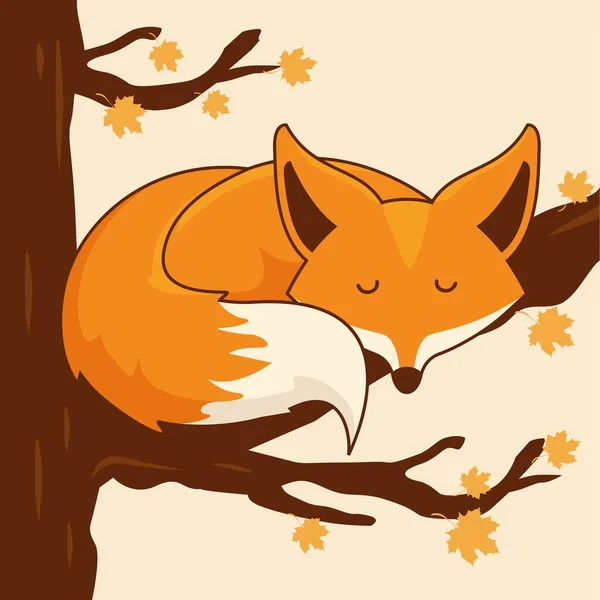 Sleep Fox Мультфильм Милые Спящие Животные Ленивые — стоковый вектор