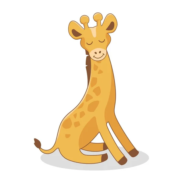 Cute Żyrafa Cartoon Izolowane Siedzieć Zwierzęta — Wektor stockowy