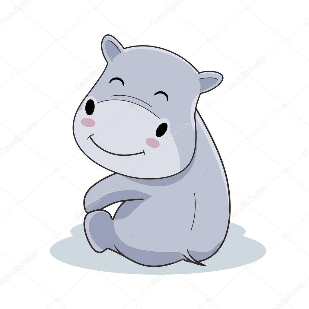Hippo Cartoon Cute Hippopotamus Looking Back