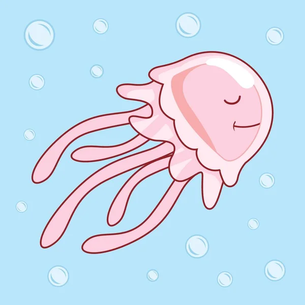 Meduse Cartone Animato Carino Oceano Animali Illustrazione — Vettoriale Stock