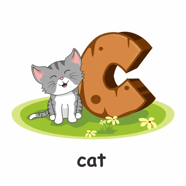 Cat Animals Wooden Alphabet — Stock Vector
