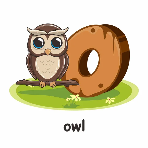 Owl Cartoon Alphabet Wood Animation — стоковый вектор