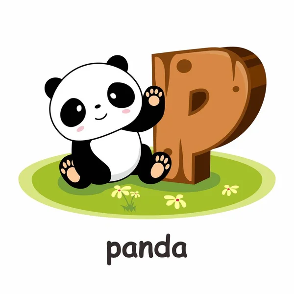 Jak Panda Cartoon Zwierzęta Alfabetu Drewna — Wektor stockowy