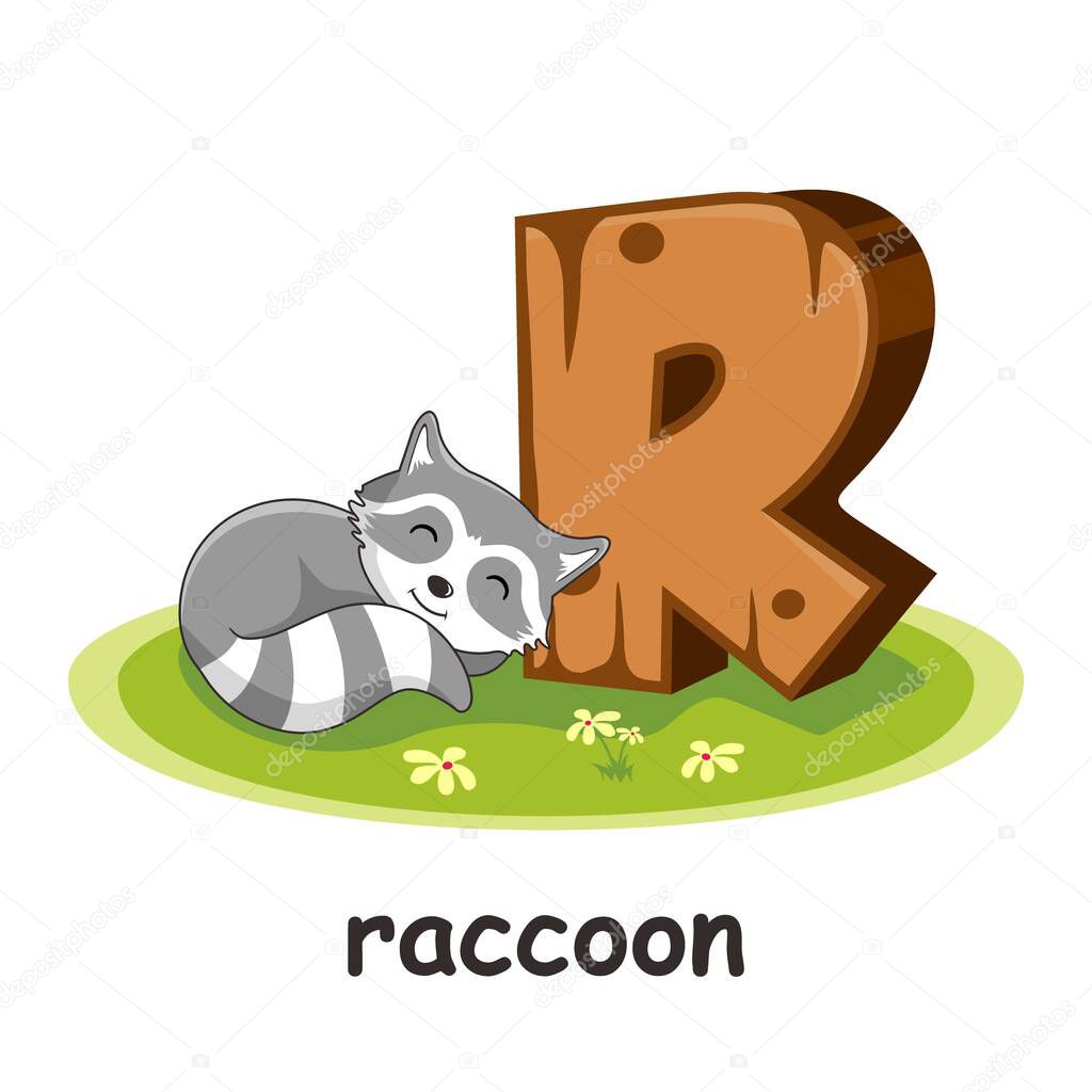 R for Raccoon Animals Wooden Alphabet