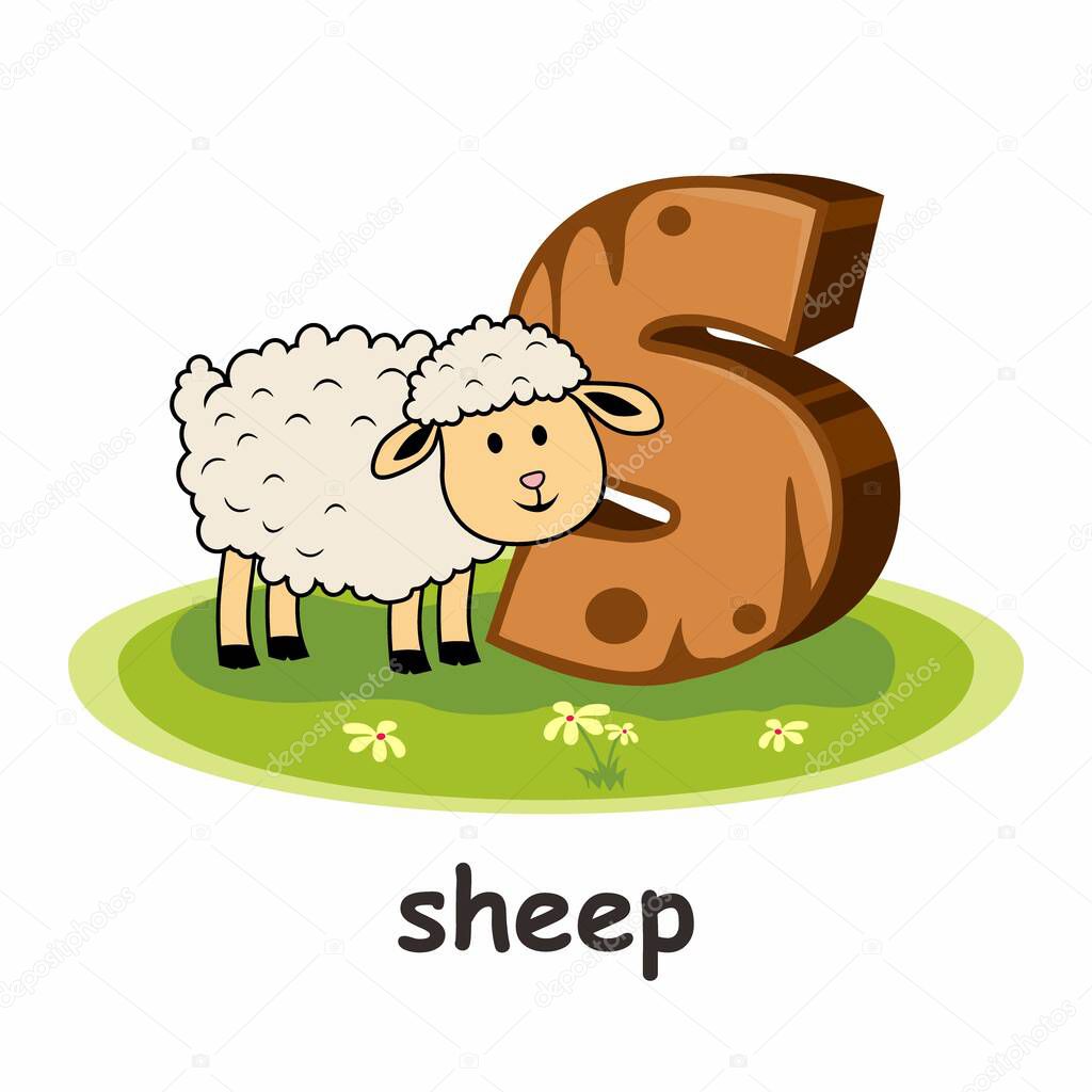 S for Sheep Cartoon 3D Alphabet Wood Animals