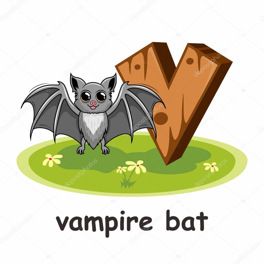 V for Vampire Bat Cartoon 3D Alphabet Wood Animals