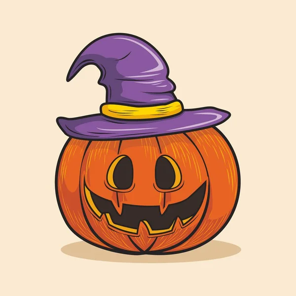 Calabaza Con Sombrero Bruja Dibujos Animados Halloween — Vector de stock