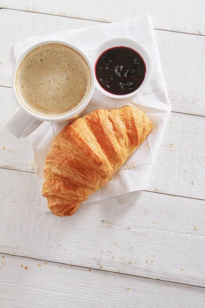 Café Manhã Croissant Cozido Forno Fresco — Fotografia de Stock