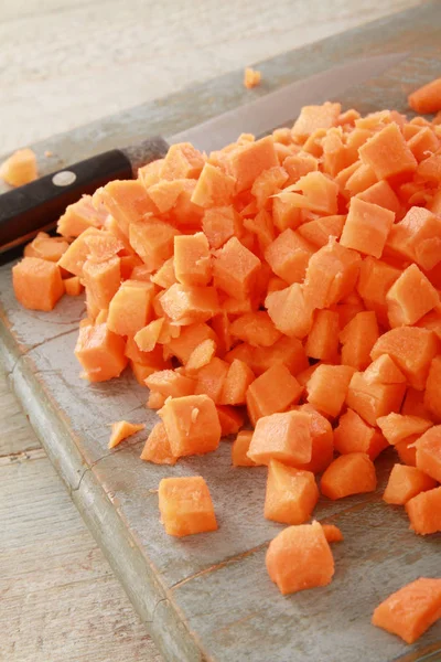 diced carrot on chopping board