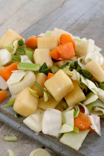 Blokjes Gesneden Gemengde Groenten Voor Braadpan — Stockfoto