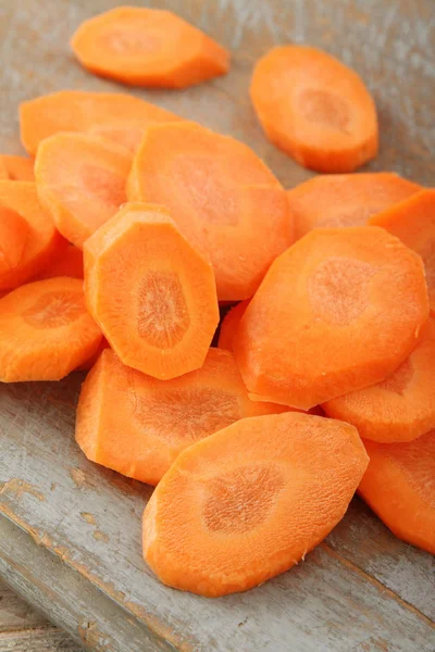 Carrot Sliced Orange Wooden Background — Stock Photo, Image