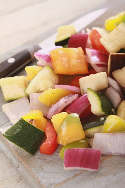 Preparing Healthy Diced Vegetables — Stock Photo, Image