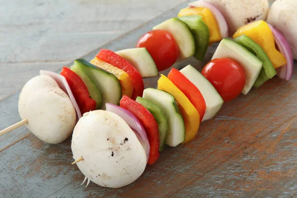uncooked vegetable kebab on the table