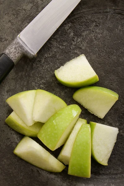 diced apple chunks on the table