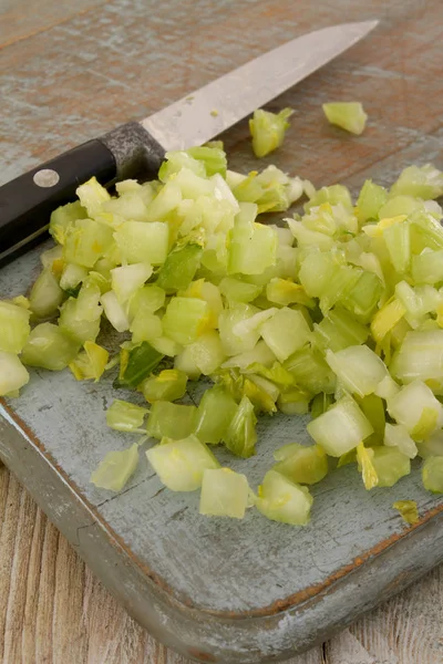 Preparación Verduras Frescas Apio Picado —  Fotos de Stock