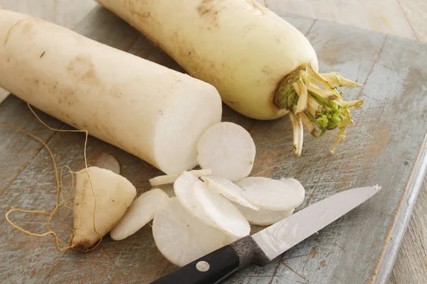 Preparación Rábano Blanco Fresco — Foto de Stock