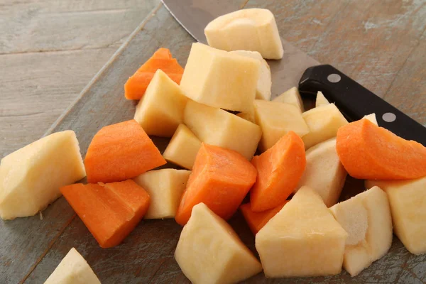 Preparar Zanahorias Frescas Sobre Mesa — Foto de Stock