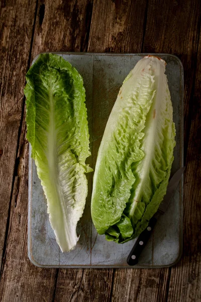 Zubereitung Frischer Salatblätter — Stockfoto