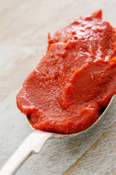 Purée Tomate Pâte Sur Cuillère — Photo