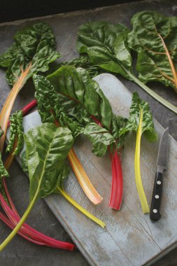 kesme tahtası üzerinde taze pazı hazırlanması 