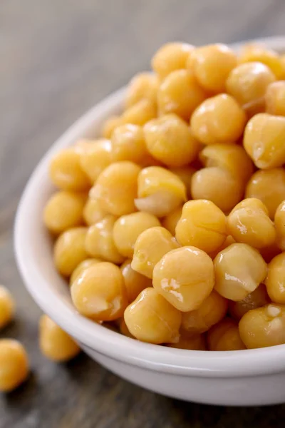 Garbanzos Enlatados Escurridos Plato Blanco — Foto de Stock