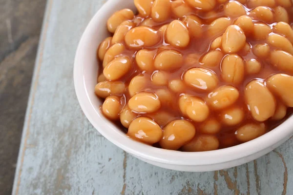 Baked Beans Tomato Sauce White Dish — Stock Photo, Image