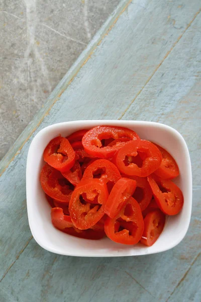 prepared sliced red chillies